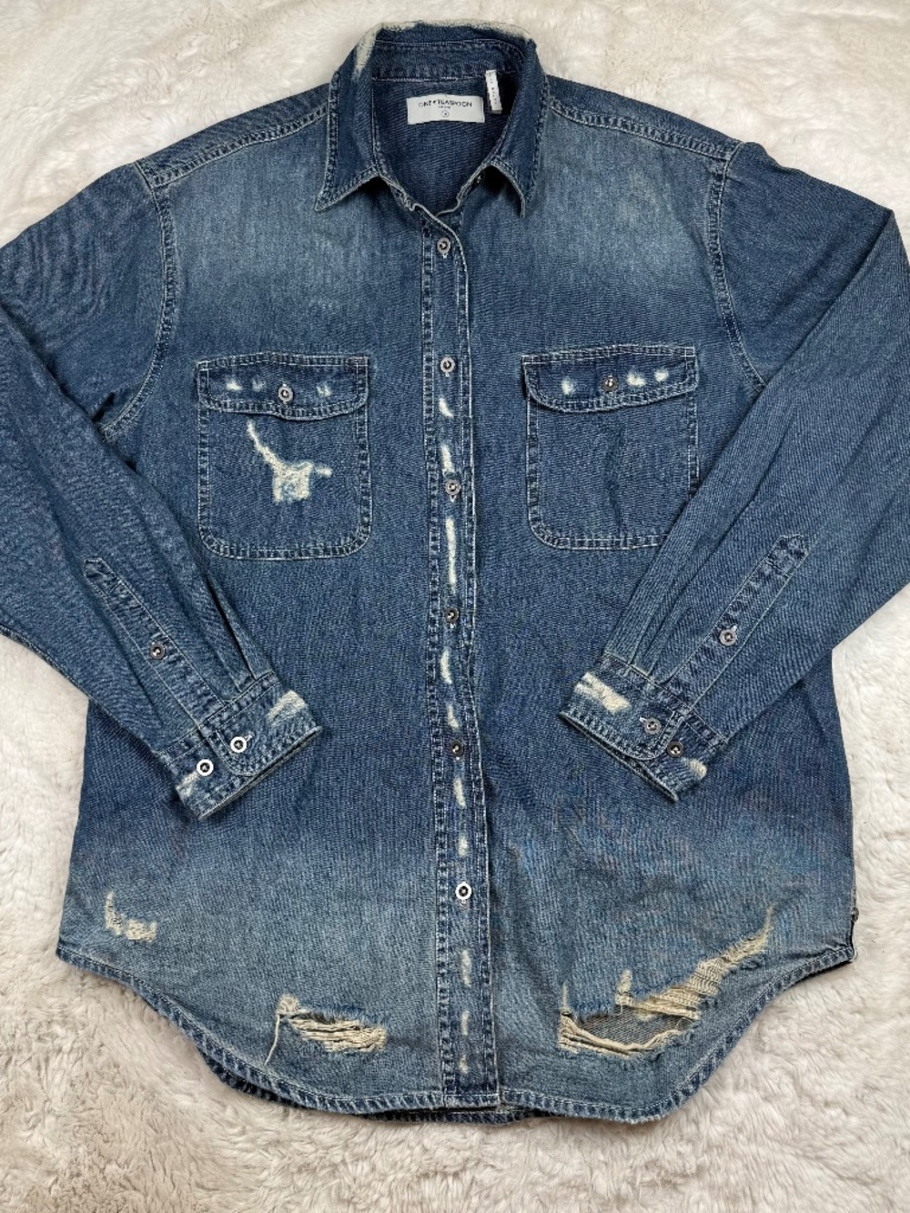 One Teaspoon NWOT Distressed Western Denim Shirt Button Up Women's Medium